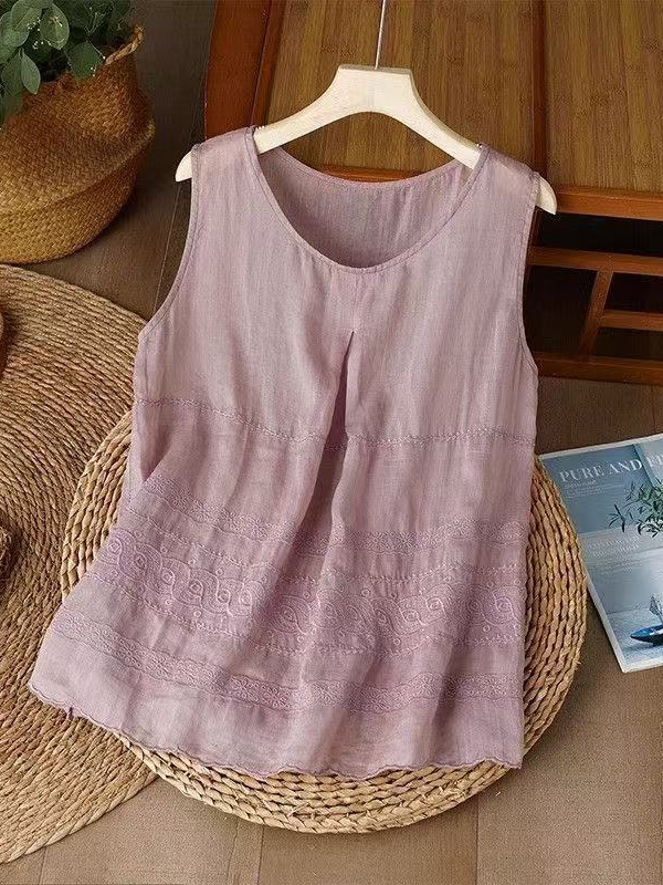 夏の女性用コットンとリネンの刺繍入りキャミソール、スリムなノースリーブのアウターウェアとインナーウェア、大きいサイズのコットンとリネンのボトムシャツトップ|undefined