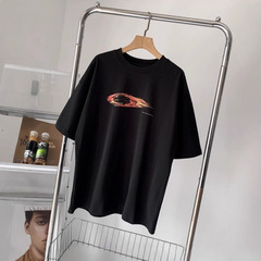 男女兼用天井Tシャツ、アメリカンレトロレタープリント半袖、ゆったりカジュアル、アウトドア通気性五分袖
