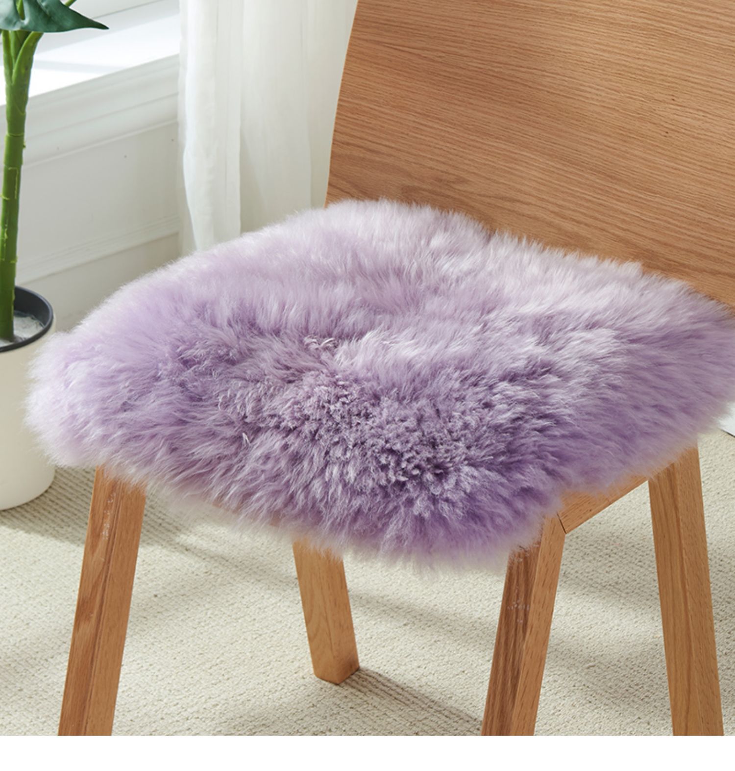 Aozun Pure Wool Chair Cushion, Thickened Plush Seat Cushion, Simple and Warm Sofa Chair Pad, Wool Pad, Genuine Sheepskin Cushion