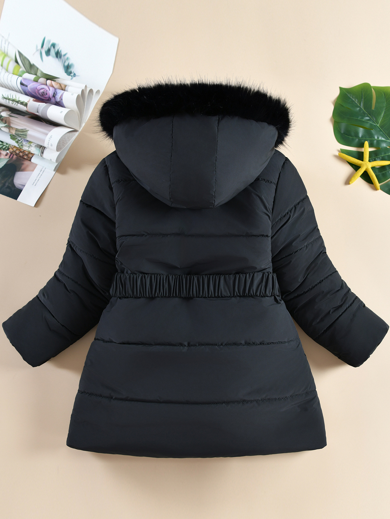 Winter Korean Style Girls' Mid Length Cotton Padded Jacket Western Style Heart Shaped Rhombus Pattern Cotton Padded Jacket With Fur Collar_voghion.com
