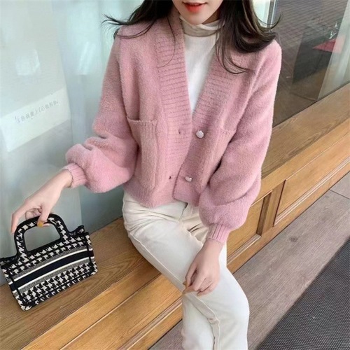 KANING imitates sable fur knitted cardigan women's new Korean version autumn and winter short small size loose outerwear sweater women 
