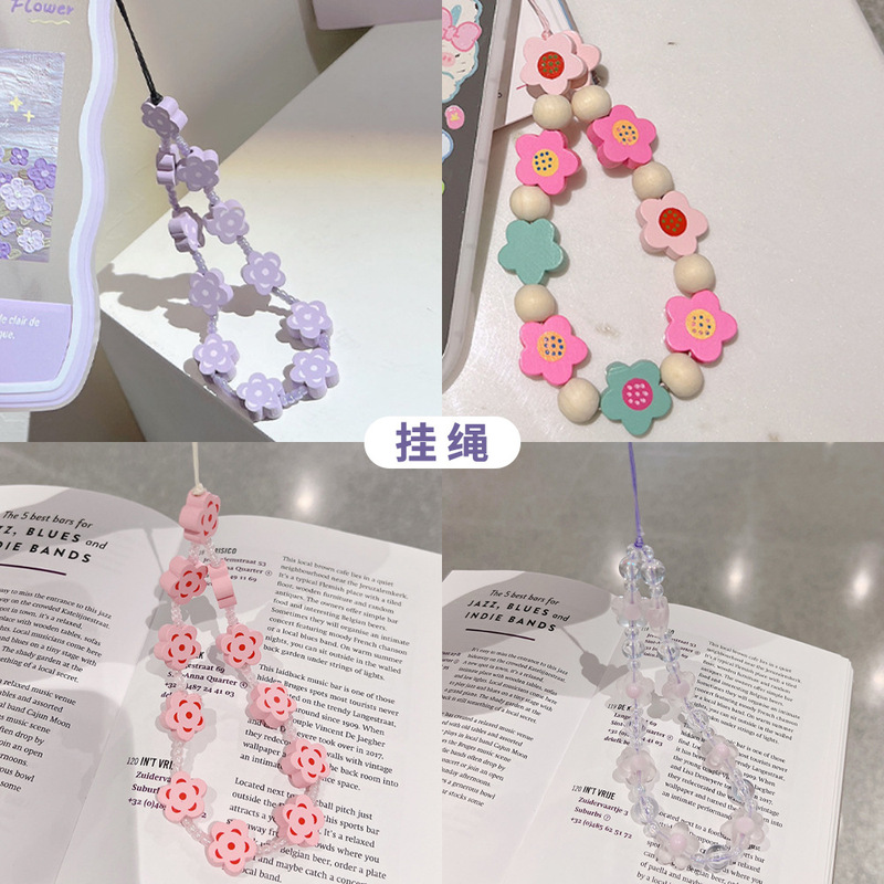 Small fresh color love chain mobile phone case hanging chain for iPhone14 women's portable wrist strap rope portable