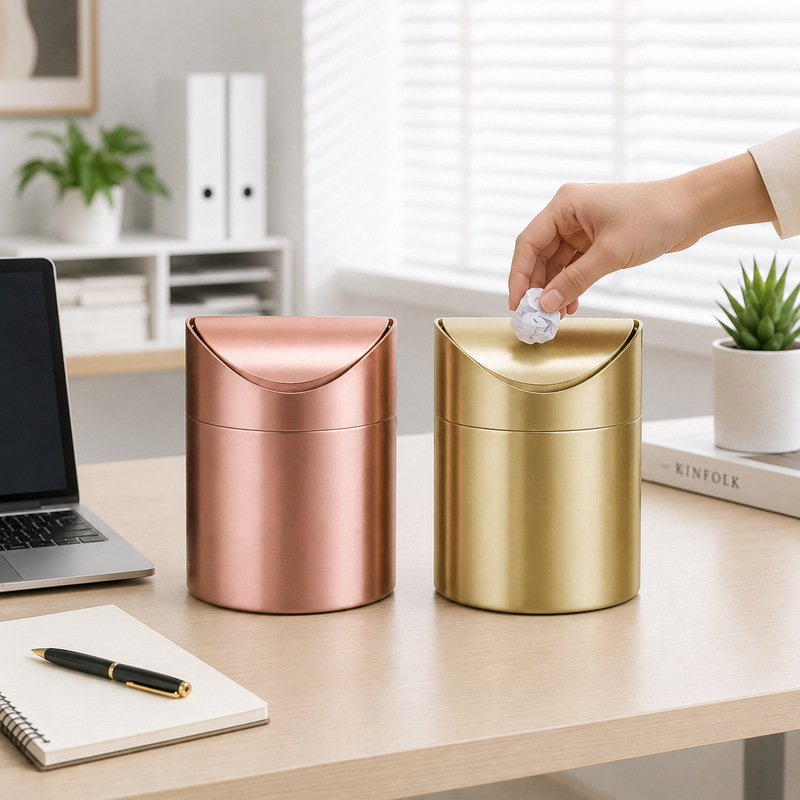 Golden Desktop Trash Bin 304 Stainless Steel Creative Storage Tube Light Luxury Trash Bin with Lid Mini small size Trash Bin Golden Desktop Trash Bin 304 Stainless Steel Creative Storage Tube Light Luxury Trash Bin with Lid Mini small size Trash Bin