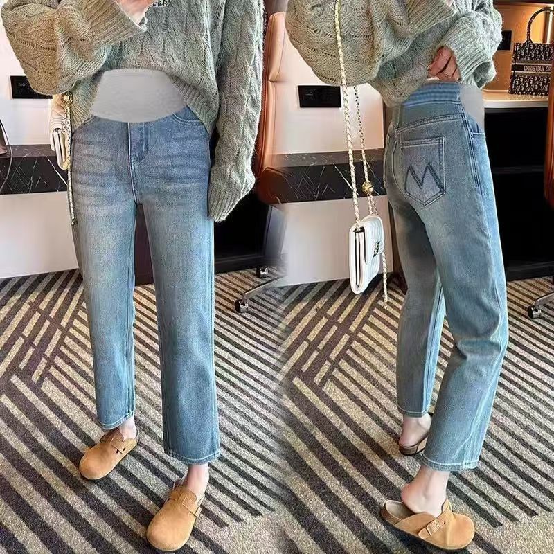 2024 Autumn Narrow Version Maternity Jeans Casual Versatile Slimming Outerwear Nine-Point Pants Maternity Pants Loose Trousers