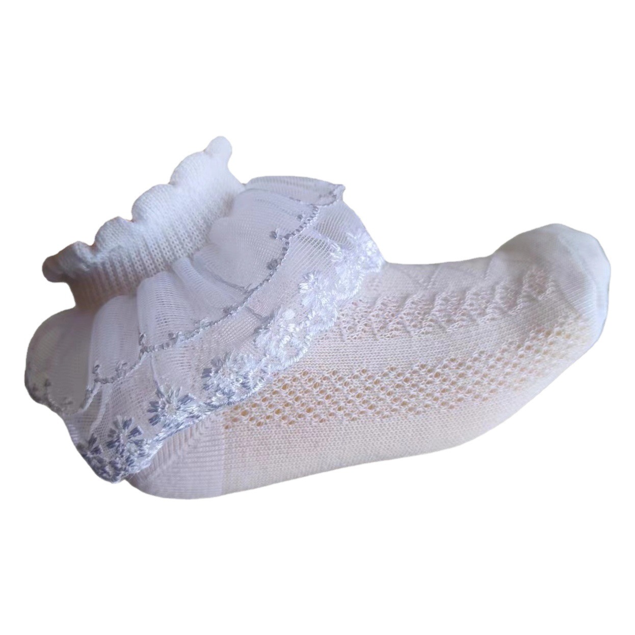 Calcetines de encaje para niños niñas transpirable primavera y otoño verano malla rayas encaje princesa calcetines cortos bebé blanco danza