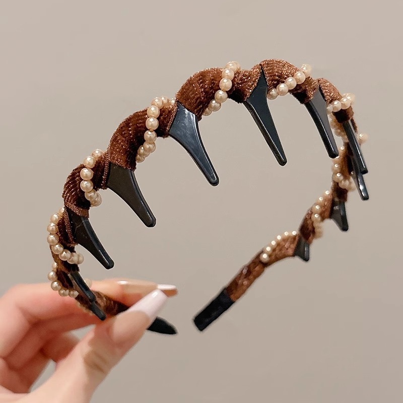 Coreano alto cráneo debe aumentar la altura esponjoso peludo ondulado banda de cabello de doble uso con dientes para mujeres