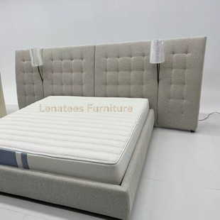 Genuine Leather Bed Hong Kong Style Furniture Bedroom Tv Bed Smart Black Geometric Checkered Soft Bag Small Apartment 1.8m Double Bed