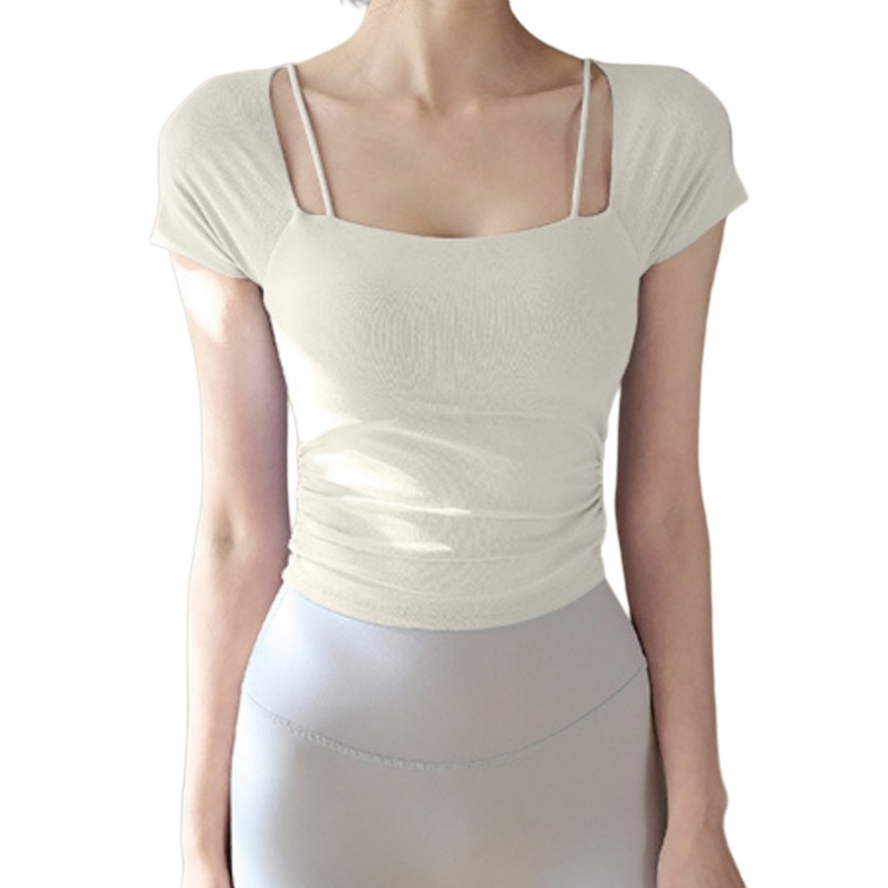 Top de yoga con almohadilla para el pecho, top deportivo de una taza de hilo de malla de aire de hadas femenino, delgado y temperamento, ejercicio de entrenamiento de Pilates