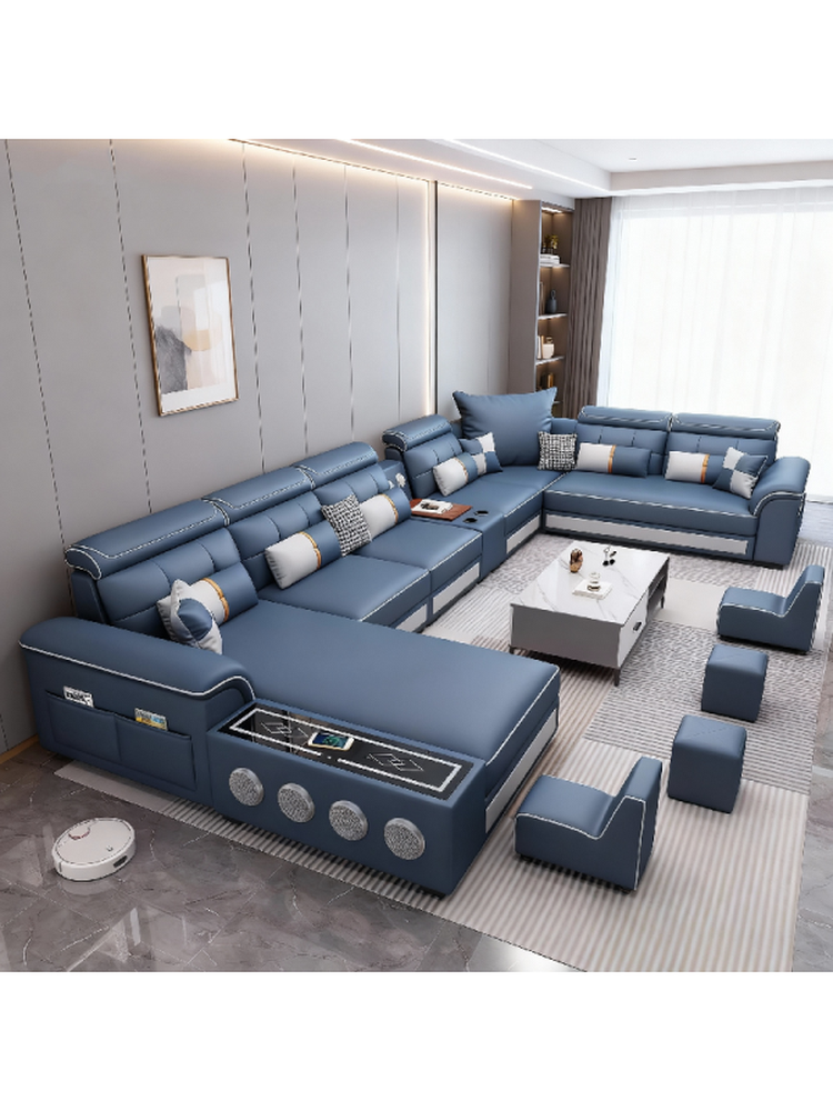 ✅ New Model Cat-Scratch Fabric U-Shaped Large Combination Sofa for Living Room, Large-Sized Smart Multifunctional Fabric Sofa with Speakers