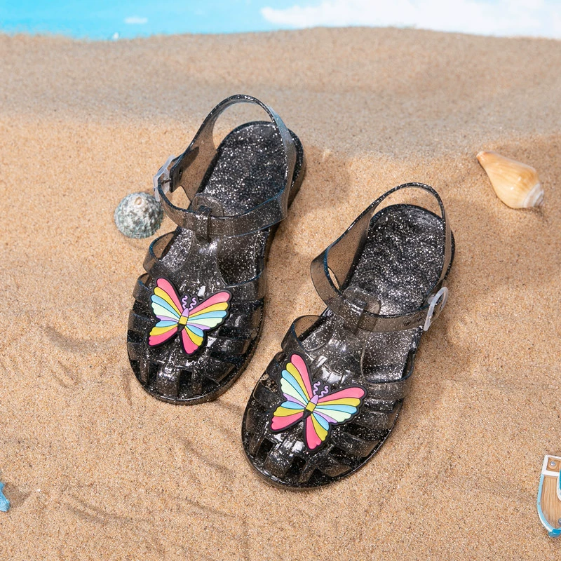 Sandals, cartoon shoes for princess with butterfly, children's beach footwear