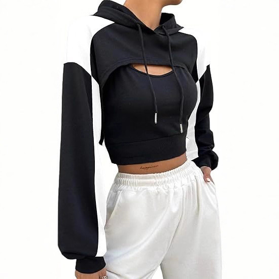 2025 Amazon's Hottest Women's Long-Sleeved Short Hoodie Workout Drawstring Super Crop Top