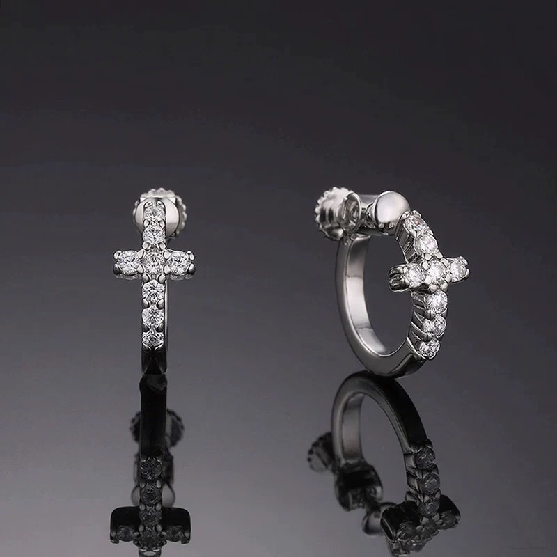 Full Diamond Cross Ear Clip For Men And Women Trendy Zircon Earring_voghion.com