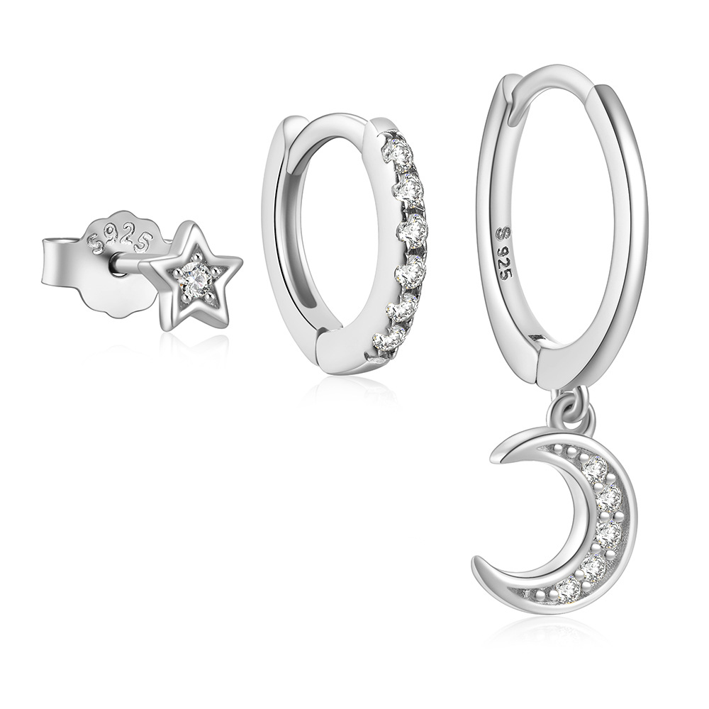 4g Weight Zircon Inlay Material Earrings Classification 3 Pieces Set Quantity Daily Occasion 925 Sterling Silver Material Geometric Pattern Women's Gender Plating, Inlay Design Simple Style Style 3 Pieces Set 925 Sterling Silver Zircon Geometric Earrings 95