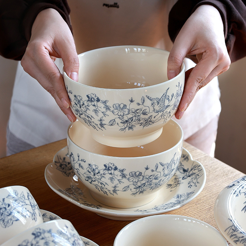 Francés medieval azul sueño azul flor azul plato de postre plato de pastel té de la tarde retro plato de repostería plato occidental