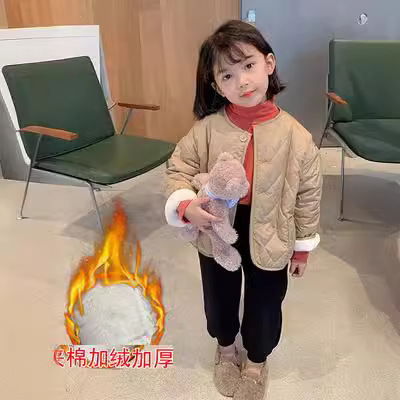 2023 invierno nuevo abrigo de las niñas estilo occidental de los niños estilo coreano bebé Otoño e Invierno Internet Celebrity chaqueta superior forrada de lana a juego