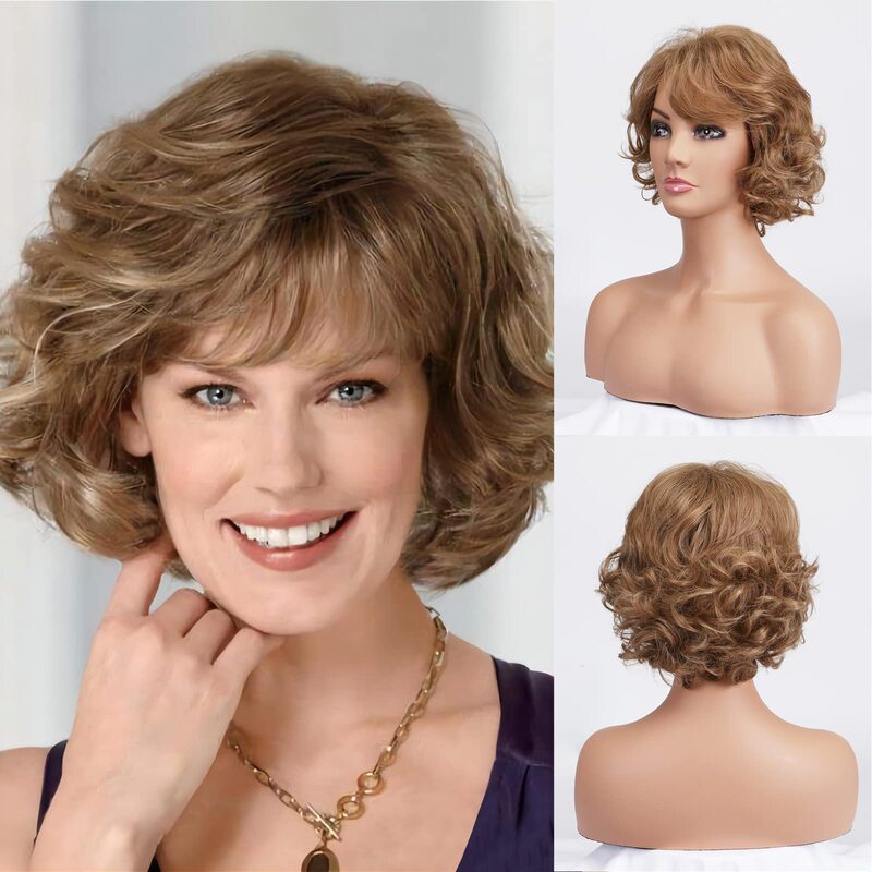 ヨーロッパとアメリカの貿易クロスボーダーウィッグ女性のファッショナブルなショートカーリーヘアメーカー卸売中高年化学繊維フルヘッドギア気質ヘアスタイル|undefined