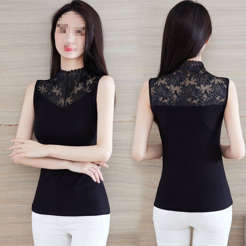 Half-High Collar Sleeveless Vest for Women, Hong Kong Style Lace Outerwear, Inner Wear with Fake Collar, Sleeveless Top Half-High Collar Sleeveless Vest for Women, Hong Kong Style Lace Outerwear, Inner Wear with Fake Collar, Sleeveless Top