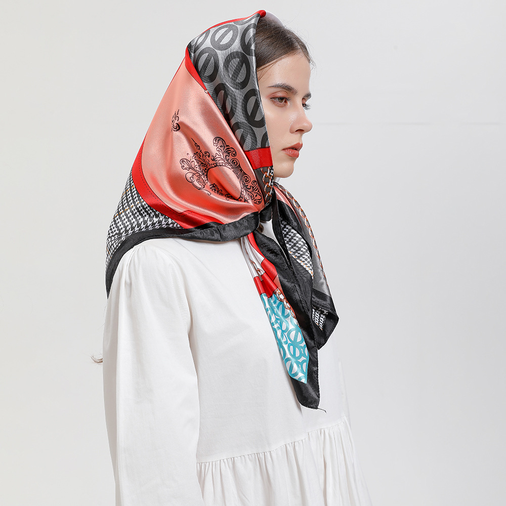 All Seasons Season Women's Elegant Geometric Satin Printing Silk Scarf