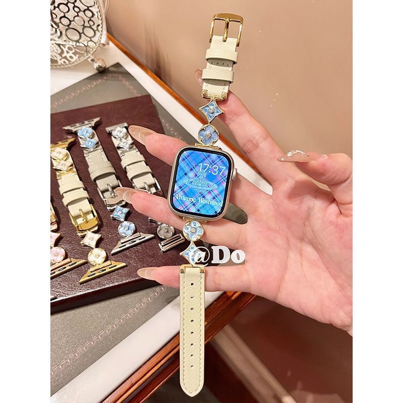 Apple Watch ストラップ Applewatch 四つ葉の花レザーメタル s8 ベルト s10 ハイエンド s9 に適しています。|undefined