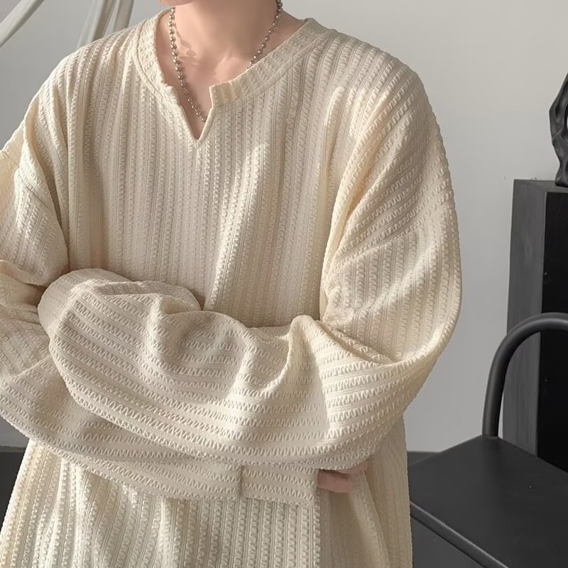 Texture suit Sweater V-neck Long-sleeved Sweater Jacket Men's Spring and Autumn plus size Straight Jeans