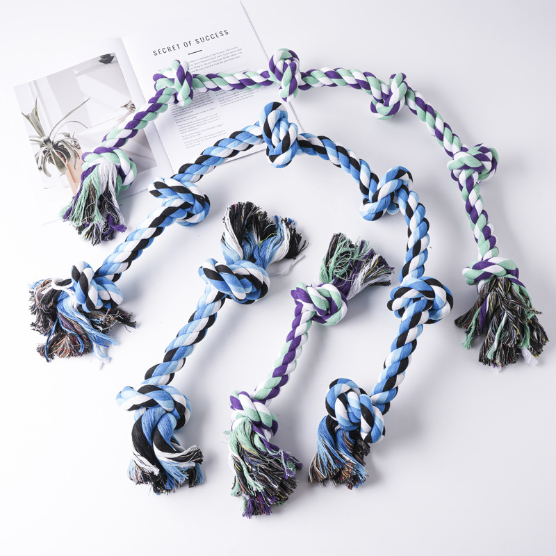 Suministro de mascotas perros mordedura cuerda de seis nudos cuerda de algodón juguetes de mascotas perros grandes y medianos resistentes a mordedores de dientes interactivos juguetes de perros