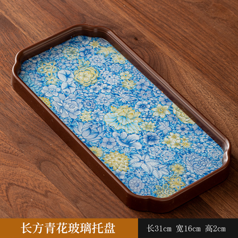 Rectangular, blue and white, glass