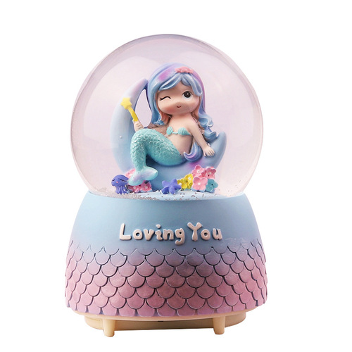 Mermaid Glowing Crystal Ball Music Box Snow Music Box Birthday Gift for Bestie Creative Valentine's Day Gift