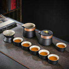黑陶日式茶具套裝創意家用客廳簡約功夫茶具辦公室整套描金直銷