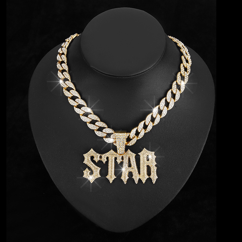 Hip-Hop lleno de diamantes letras de hombre STAR colgante de letras cadena cubana collar punk moda personalidad collar