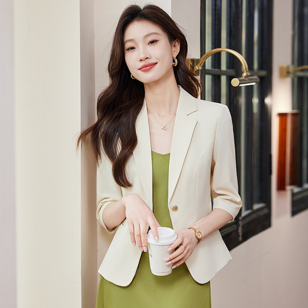 Spring and Summer Thin Fashionable Slim-fit Women's Mid-sleeve Professional Small Suit White-collar Interview Dress Women's Single Coat Work Clothes