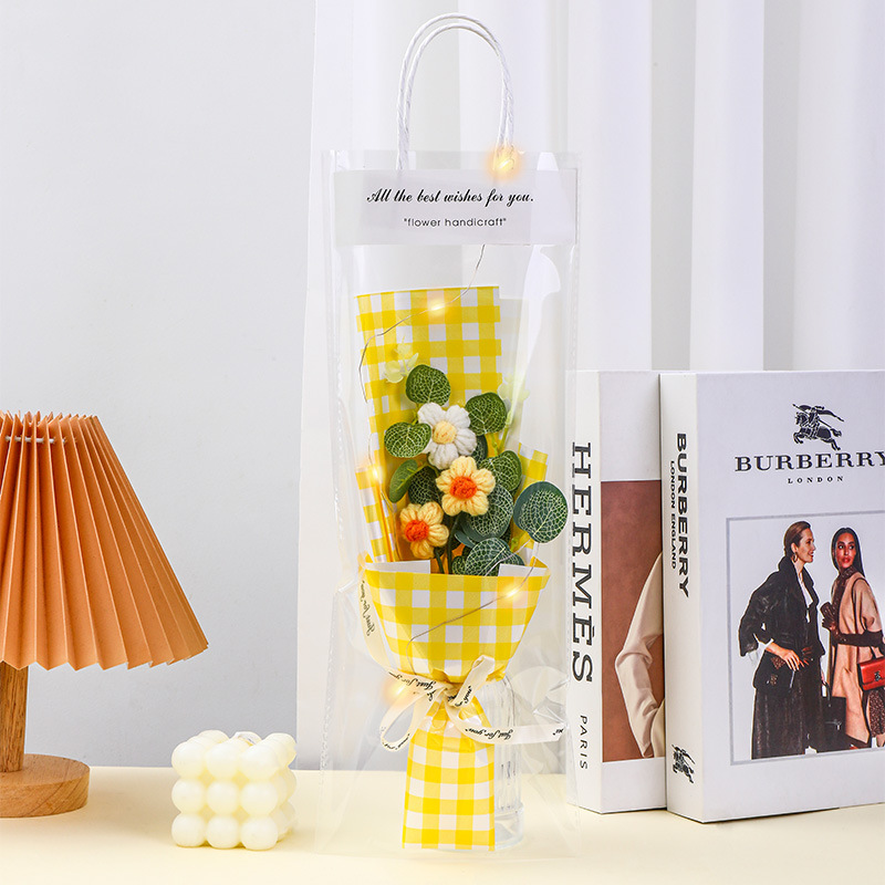 520 regalos del día de San Valentín comercio exterior al por mayor productos terminados girasol imitación de lana de punto ramo de flores rosas tejidas a mano