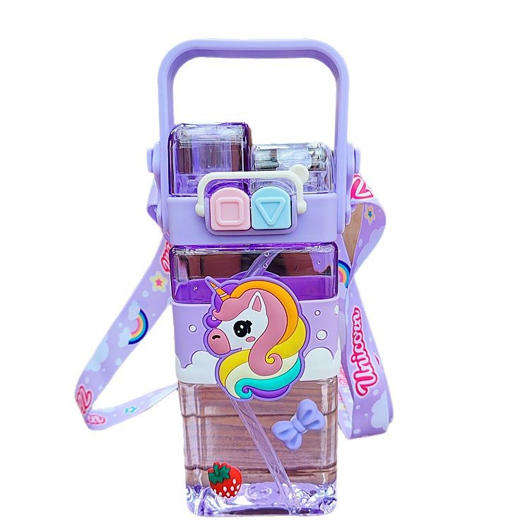 Taza de agua para niños de doble bebida portátil de paja para estudiantes de primaria cuadrados especiales para la escuela taza de punk