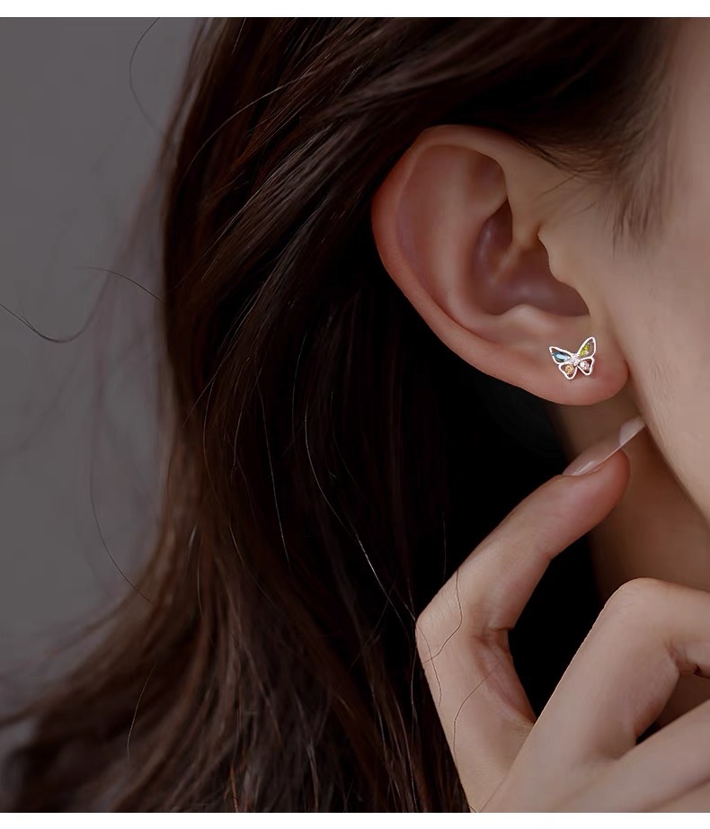 2g Weight 925 Sterling Silver Ear Needle Material Ear Studs Classification 1 Pair Quantity Daily, Street Occasion 925 Sterling Silver Material Butterfly Pattern Women's Gender Plating Design Sweet, Simple Style Style 1 Pair 925 Sterling Silver Butterfly Ear Studs 5