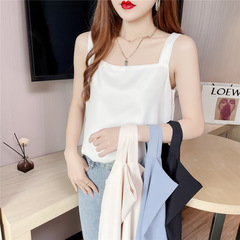 實拍方領吊帶背心女2024夏雙層寬鬆黑白色內搭打底衫上衣