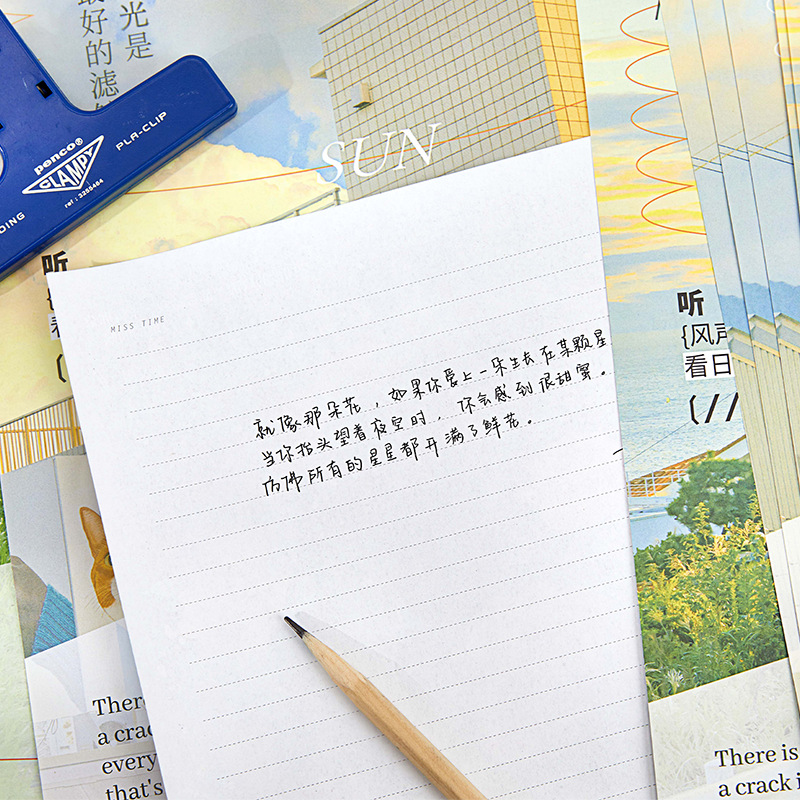 Recoger el juego de papel de carta de sobre A4, la noche que cae, la serie de estrellas, la ilustración original, el mensaje del estudiante, el sobre de papel de carta de bendición