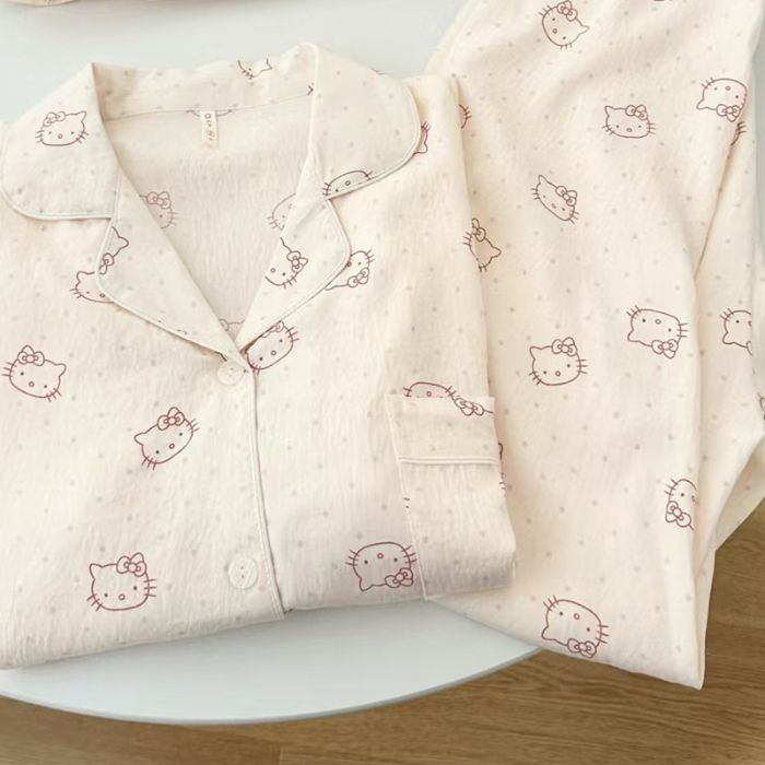 Pijamas de algodón nubes al por mayor transfronterizos primavera y otoño nuevos pantalones de manga larga de dibujos animados cardigan se pueden usar con ropa de casa