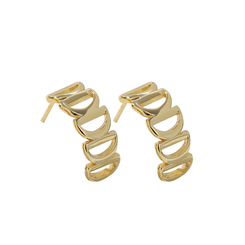 Pendientes de media luna en forma de D de oro para mujer 925 plata esterlina nicho francés 2024 nuevo estilo frío pendientes de alta calidad