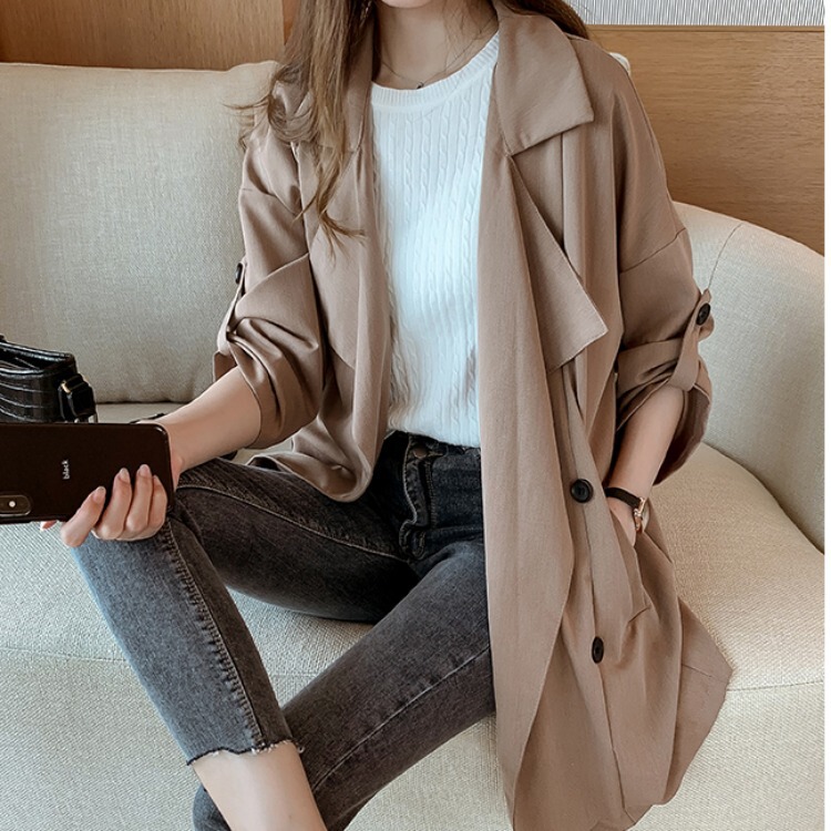 Small Thin waitmore Windbreaker Women's Spring and Autumn New Korean-style Slimming Mid-length Popular Coat Coat Trendy