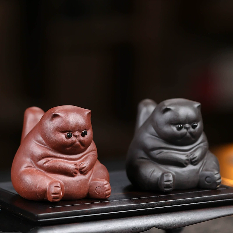 Сиреневые глиняные чайные питомцы Yixing коты, handmade злая кошка скульптура, декоративные чайные принадлежности для стола, набор для чая кунг-фу можно поднять