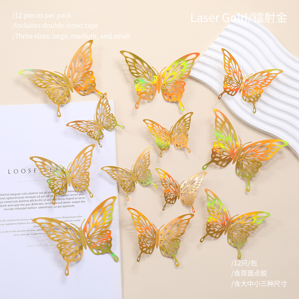 Nuevo hueco mariposa autoadhesivo pared fiestas de boda decoración de flores simples de alto nivel pegatinas creativas