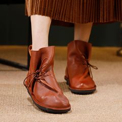 靴子堆堆靴2025广州女鞋高级感百搭头层牛皮复古软底平底休闲短靴