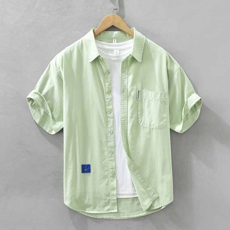 Japanese-Style Solid Color Fresh Short-Sleeve Shirt for Men, Summer Trendy Casual Loose Cotton Shirt Japanese-Style Solid Color Fresh Short-Sleeve Shirt for Men, Summer Trendy Casual Loose Cotton Shirt