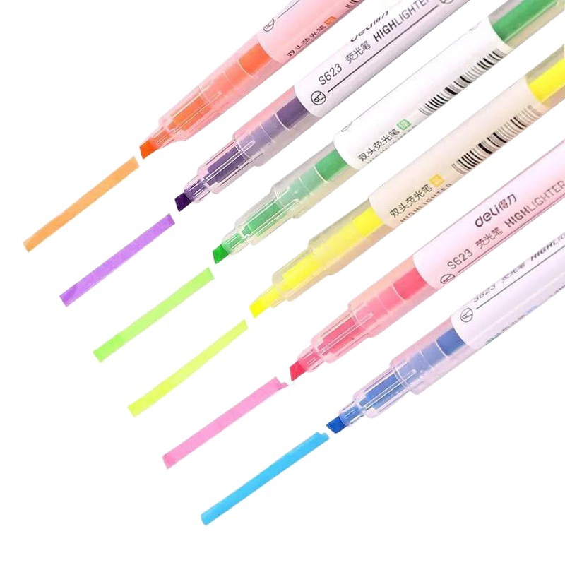 Deli S627 resaltador de doble cabeza para estudiantes de color de caramelo pluma de marcado de color de doble cabeza pluma de marcado para los estudiantes suministros