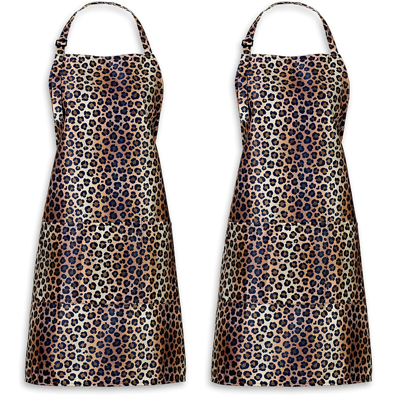 Transfronterizo Amazon poliéster delantal logotipo personalizado barbero ropa de trabajo hogar cocina delantal leopardo ajustable