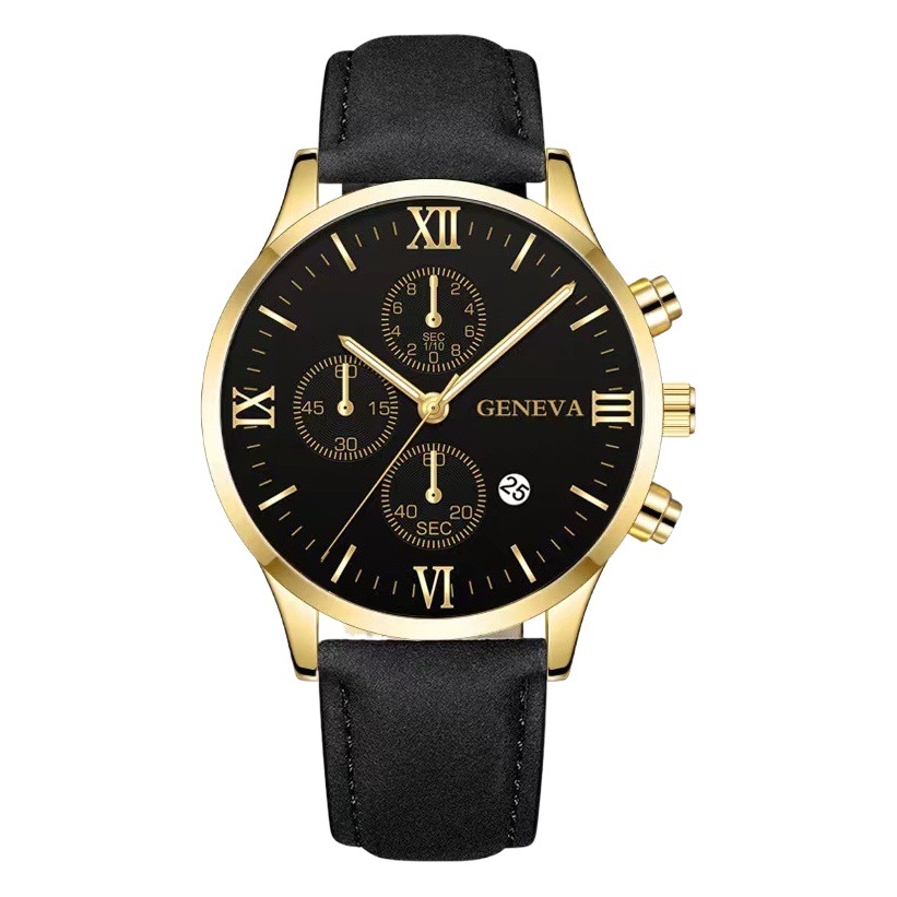 Comercio exterior AliExpress hombres Ginebra Roma falso Calendario de tres ojos cinturón ambiente de negocios caja de cuarzo reloj de pulsera