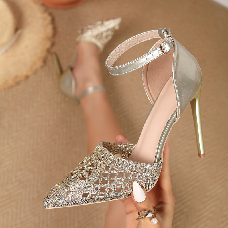 European and American Style Pointed-Toe Stiletto Heels 2026 New Model European and American Style Hollow-Out Single-Strap Ultra-High Heel Women's High Heels
