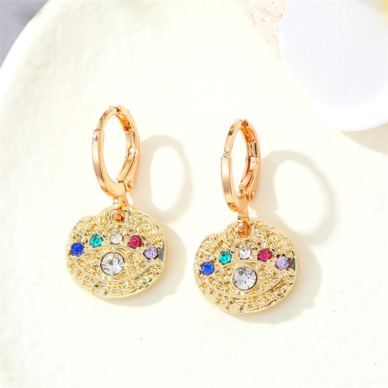 Retro Round Multi-color Devil's Eye Shape Inlaid Zircon Metal Drop Earrings Wholesale display picture 6