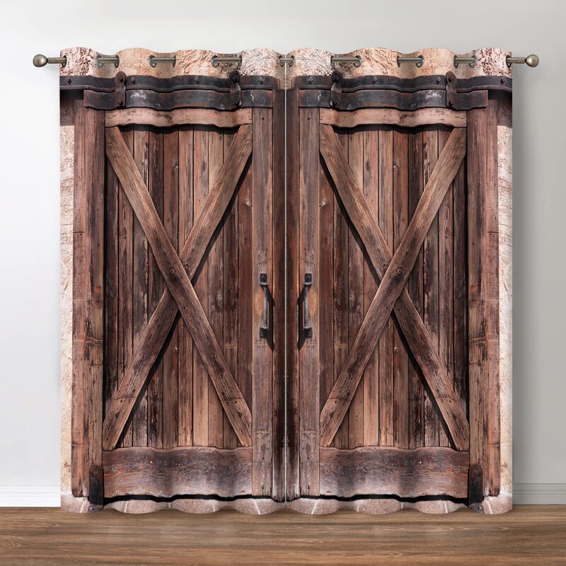 Cross-Border Foreign Trade Farmhouse Vintage Brown Wooden Barn Door Digital Print Curtains for Bedroom and Living Room Wholesale from Manufacturer Cross-Border Foreign Trade Farmhouse Vintage Brown Wooden Barn Door Digital Print Curtains for Bedroom and Living Room Wholesale from Manufacturer
