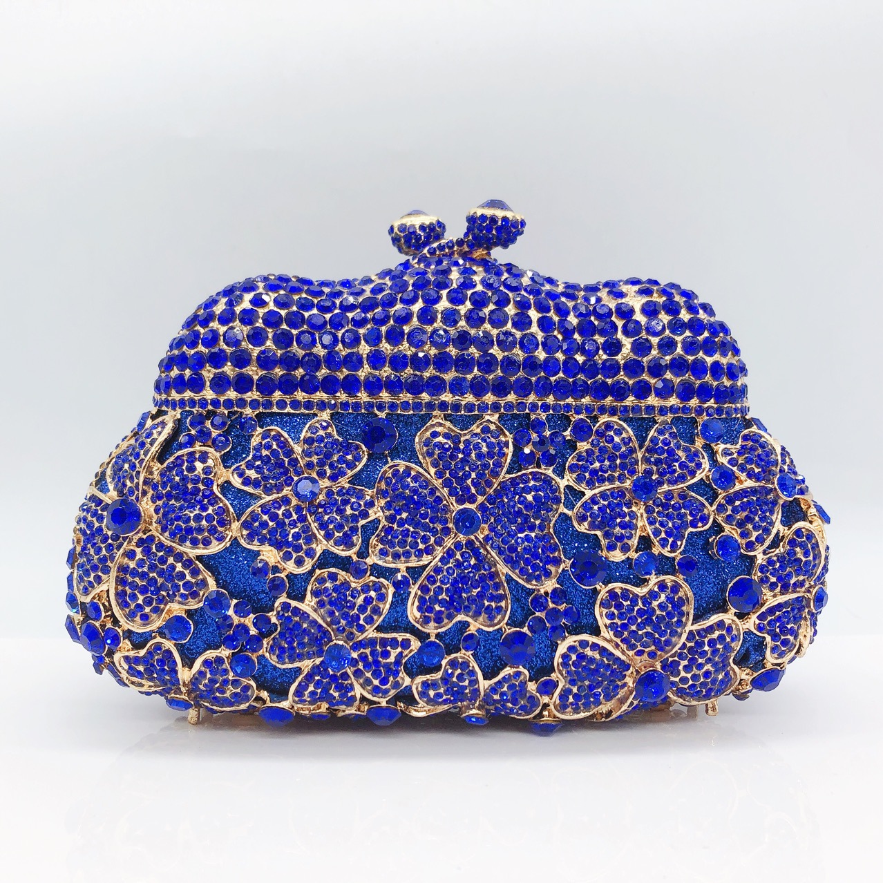 * Cross-border nuevo bolso de cena de diamantes de cuatro hojas de mano bolso de diamantes de mujer pequeña bolsa de embrague de cristal