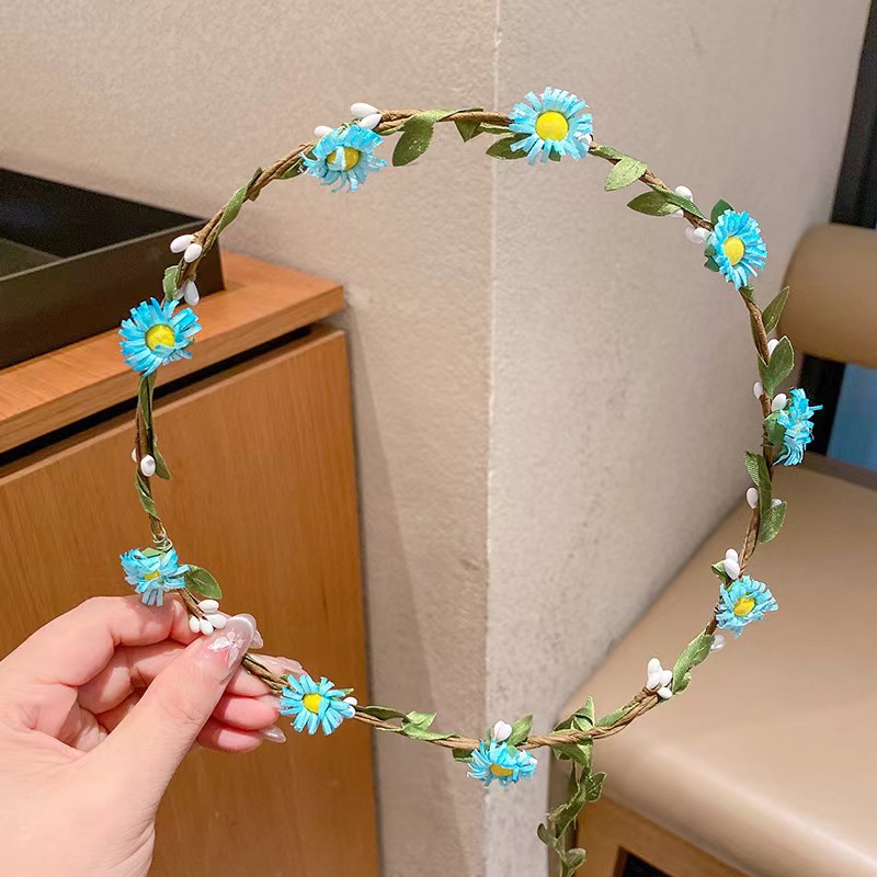 韓国式森系花嫁の頭飾り花環小菊二重藤条髪飾りヘアリング影楼撮影写真海辺